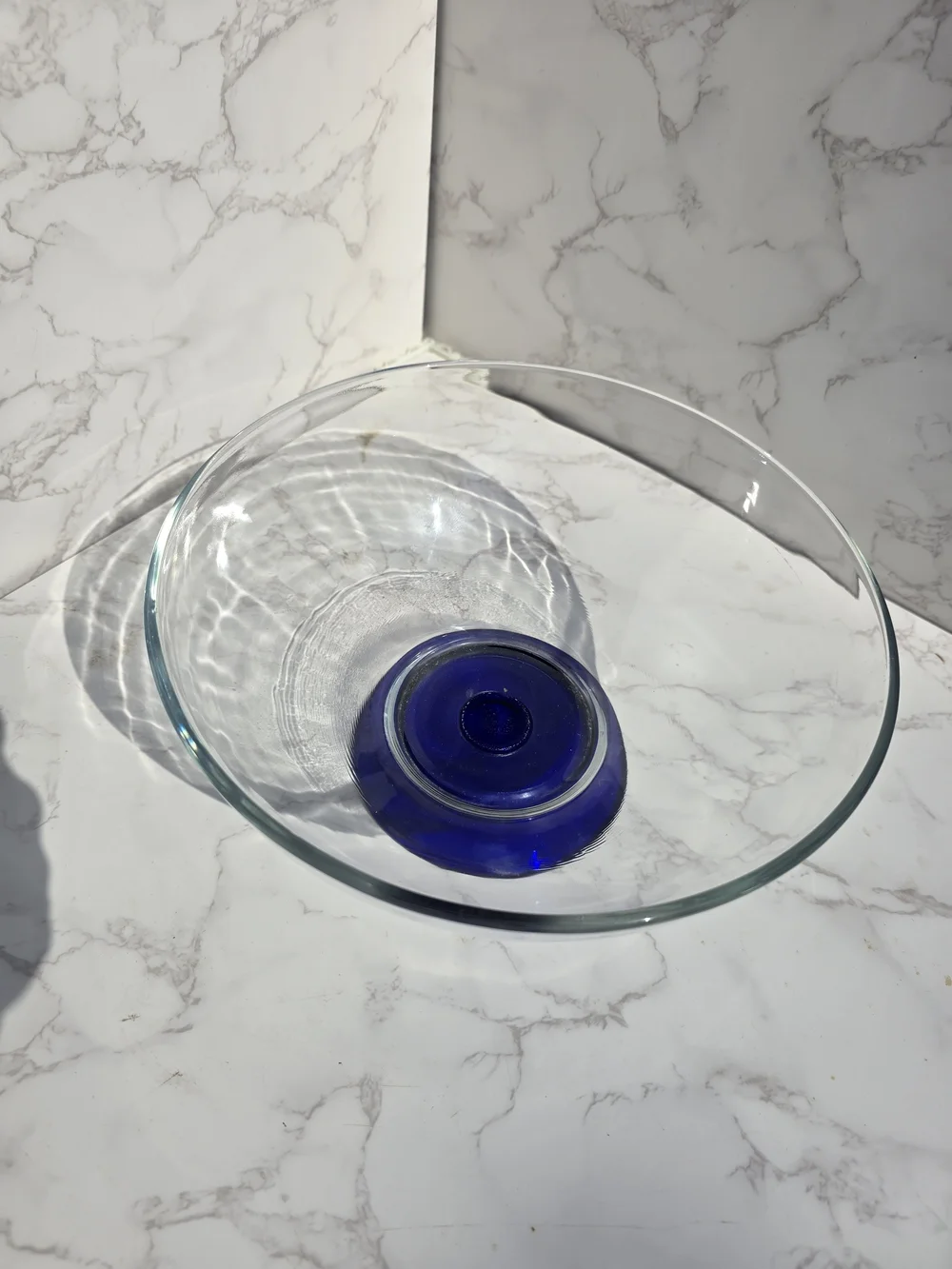 Clear Glass Bowl with Cobalt Blue Pedestal Base